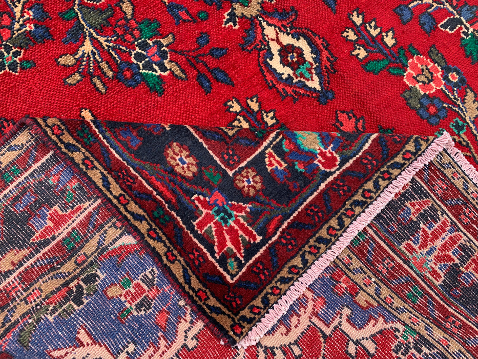Handmade Persian Wool Area Rug 7x10 - Red, Navy & Ivory Floral Medallion Persian Style Rug - Exact Size 9'9" x 6'9" - KBHM-709
