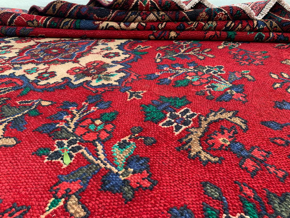 Handmade Persian Wool Area Rug 7x10 - Red, Navy & Ivory Floral Medallion Persian Style Rug - Exact Size 9'9" x 6'9" - KBHM-709