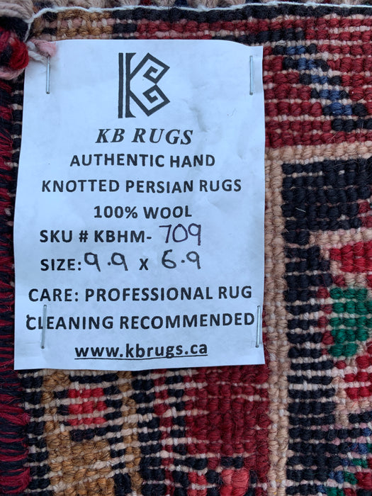 Handmade Persian Wool Area Rug 7x10 - Red, Navy & Ivory Floral Medallion Persian Style Rug - Exact Size 9'9" x 6'9" - KBHM-709