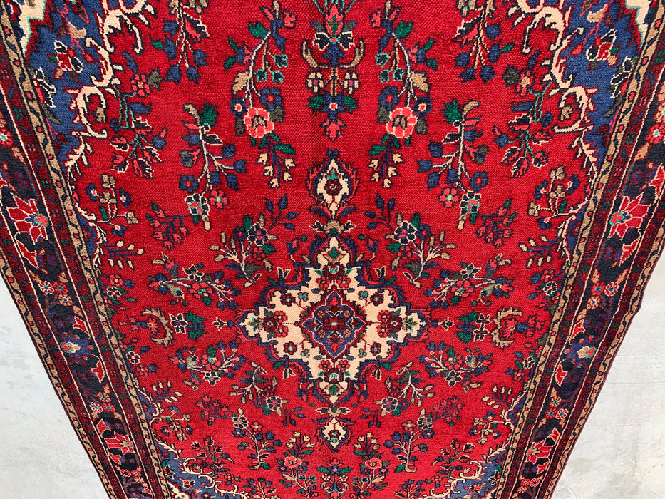 Handmade Persian Wool Area Rug 7x10 - Red, Navy & Ivory Floral Medallion Persian Style Rug - Exact Size 9'9" x 6'9" - KBHM-709