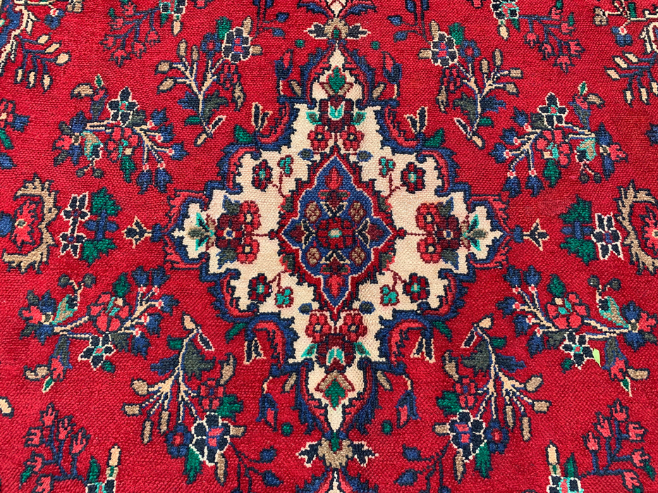Handmade Persian Wool Area Rug 7x10 - Red, Navy & Ivory Floral Medallion Persian Style Rug - Exact Size 9'9" x 6'9" - KBHM-709