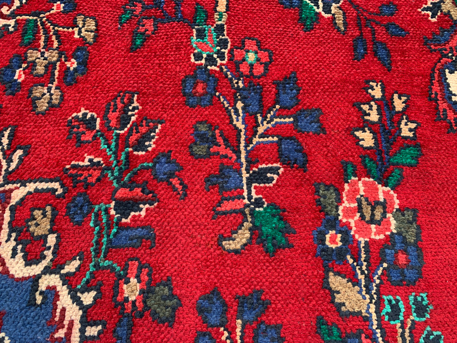 Handmade Persian Wool Area Rug 7x10 - Red, Navy & Ivory Floral Medallion Persian Style Rug - Exact Size 9'9" x 6'9" - KBHM-709