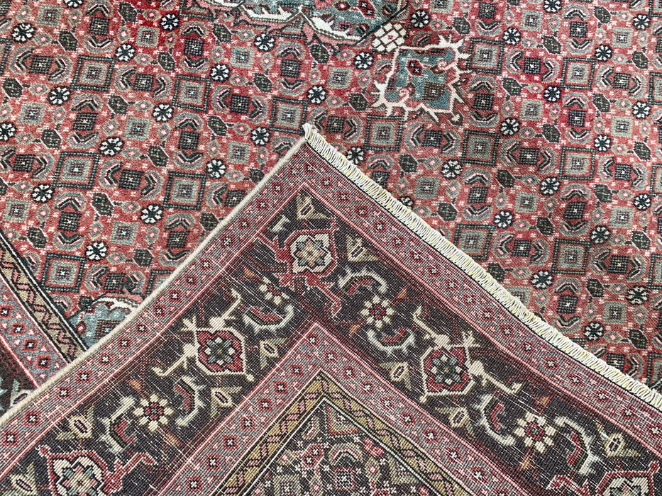 Handmade Persian Wool Area Rug 7x10 - Rose, Brown & Aqua Vintage Medallion Persian Style Rug - Exact Size 9'4" x 6'1" - KBHM-710