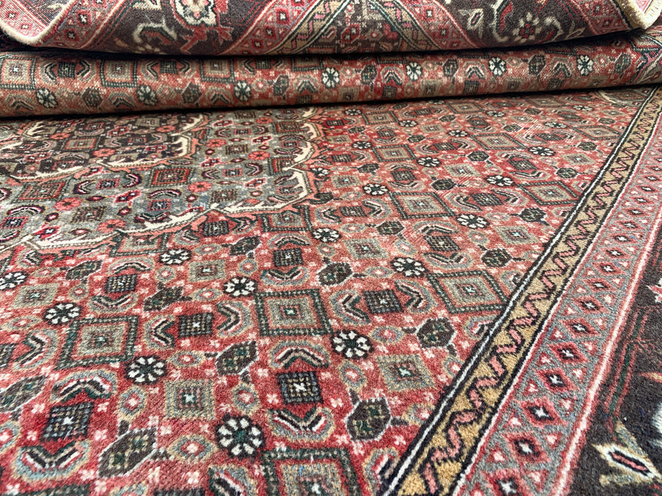 Handmade Persian Wool Area Rug 7x10 - Rose, Brown & Aqua Vintage Medallion Persian Style Rug - Exact Size 9'4" x 6'1" - KBHM-710