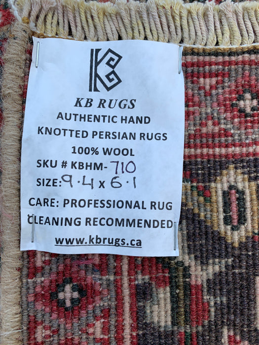 Handmade Persian Wool Area Rug 7x10 - Rose, Brown & Aqua Vintage Medallion Persian Style Rug - Exact Size 9'4" x 6'1" - KBHM-710