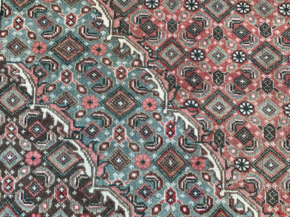 Handmade Persian Wool Area Rug 7x10 - Rose, Brown & Aqua Vintage Medallion Persian Style Rug - Exact Size 9'4" x 6'1" - KBHM-710