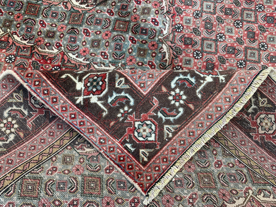 Handmade Persian Wool Area Rug 7x10 - Rose, Brown & Aqua Vintage Medallion Persian Style Rug - Exact Size 9'4" x 6'1" - KBHM-710