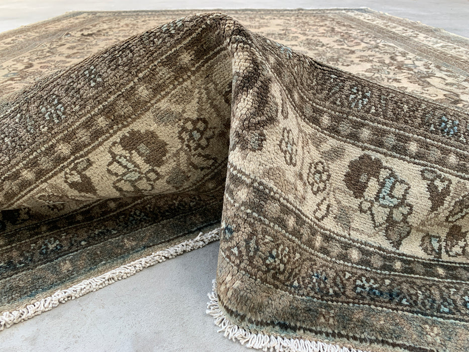 11'11" x 8'8" Hand-Knotted Persian Wool Rug – Beige, Brown & Soft Blue Floral Medallion Design – KBHM-711