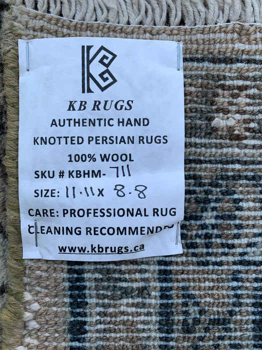11'11" x 8'8" Hand-Knotted Persian Wool Rug – Beige, Brown & Soft Blue Floral Medallion Design – KBHM-711