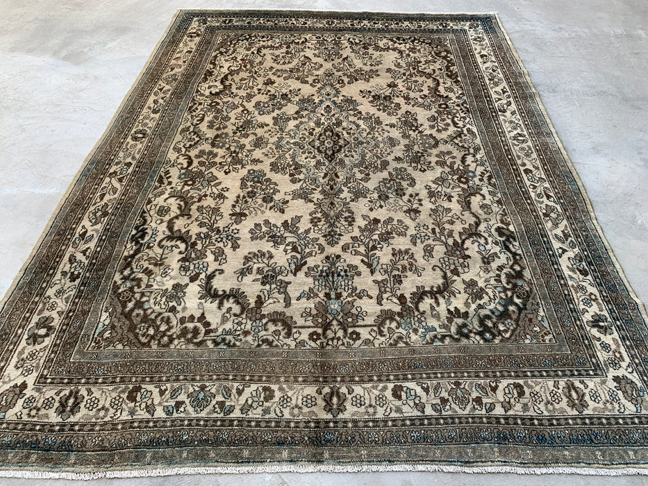 11'11" x 8'8" Hand-Knotted Persian Wool Rug – Beige, Brown & Soft Blue Floral Medallion Design – KBHM-711