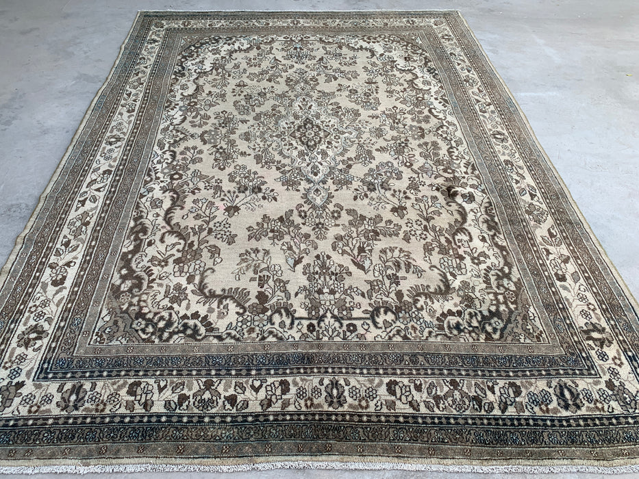 11'11" x 8'8" Hand-Knotted Persian Wool Rug – Beige, Brown & Soft Blue Floral Medallion Design – KBHM-711
