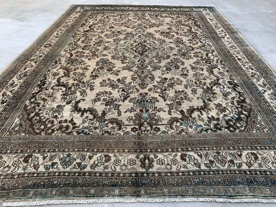 11'11" x 8'8" Hand-Knotted Persian Wool Rug – Beige, Brown & Soft Blue Floral Medallion Design – KBHM-711