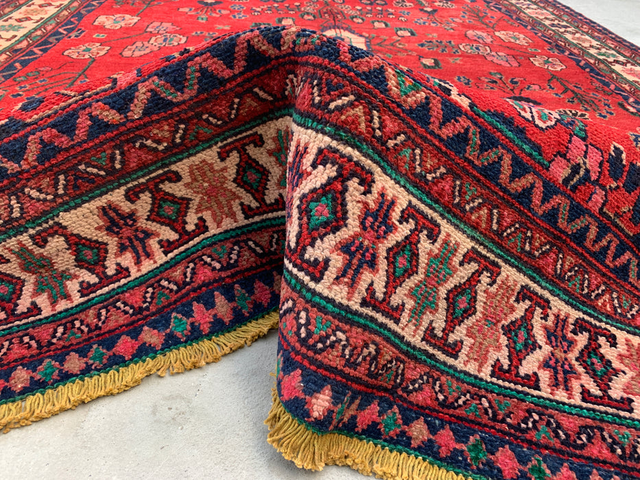 Handmade Persian Wool Area Rug 7x10 - Red, Navy & Ivory Tribal Field Persian Style Rug - Exact Size 10'1" x 6'9" - KBHM-712
