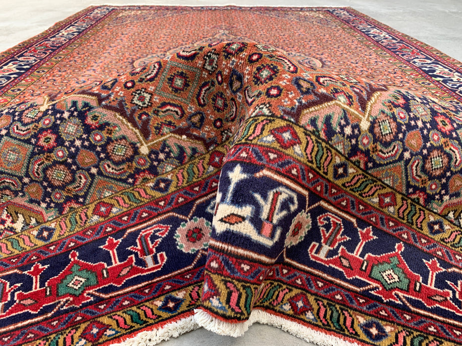 Handmade Persian Wool Area Rug 7x10 - Rose, Navy & Ivory Vintage Medallion Persian Style Rug - Exact Size 9'9" x 6'6" - KBHM-713