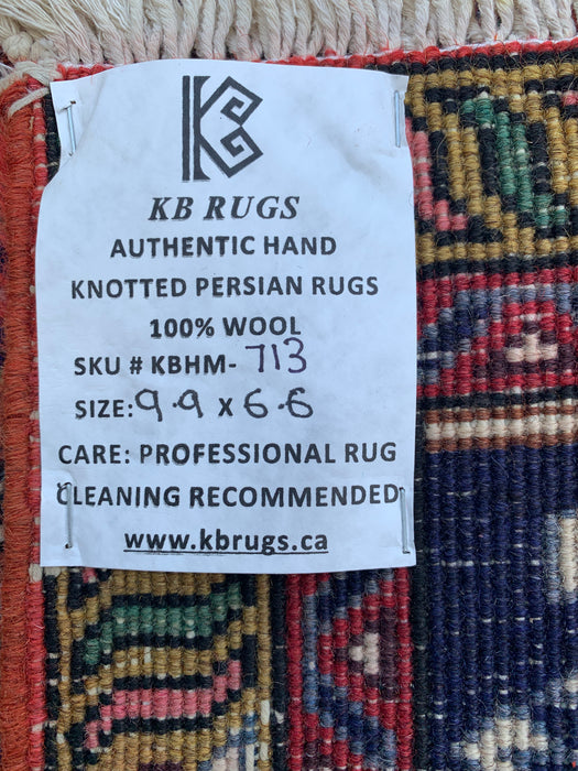 Handmade Persian Wool Area Rug 7x10 - Rose, Navy & Ivory Vintage Medallion Persian Style Rug - Exact Size 9'9" x 6'6" - KBHM-713