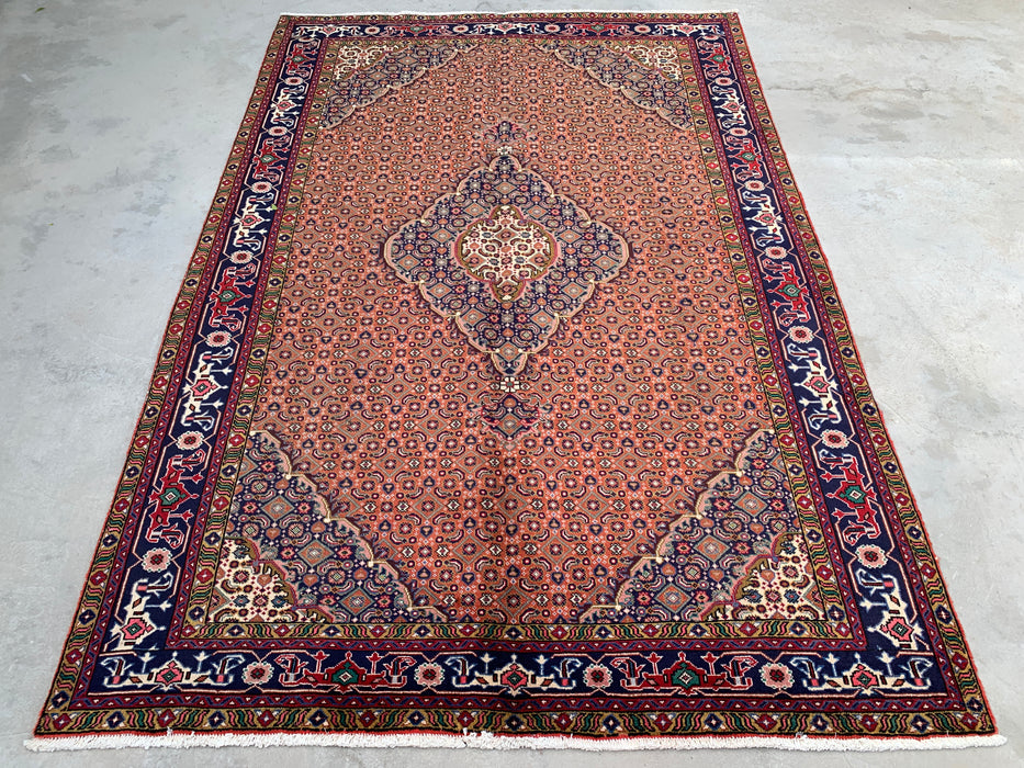 Handmade Persian Wool Area Rug 7x10 - Rose, Navy & Ivory Vintage Medallion Persian Style Rug - Exact Size 9'9" x 6'6" - KBHM-713