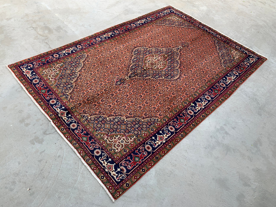 Handmade Persian Wool Area Rug 7x10 - Rose, Navy & Ivory Vintage Medallion Persian Style Rug - Exact Size 9'9" x 6'6" - KBHM-713