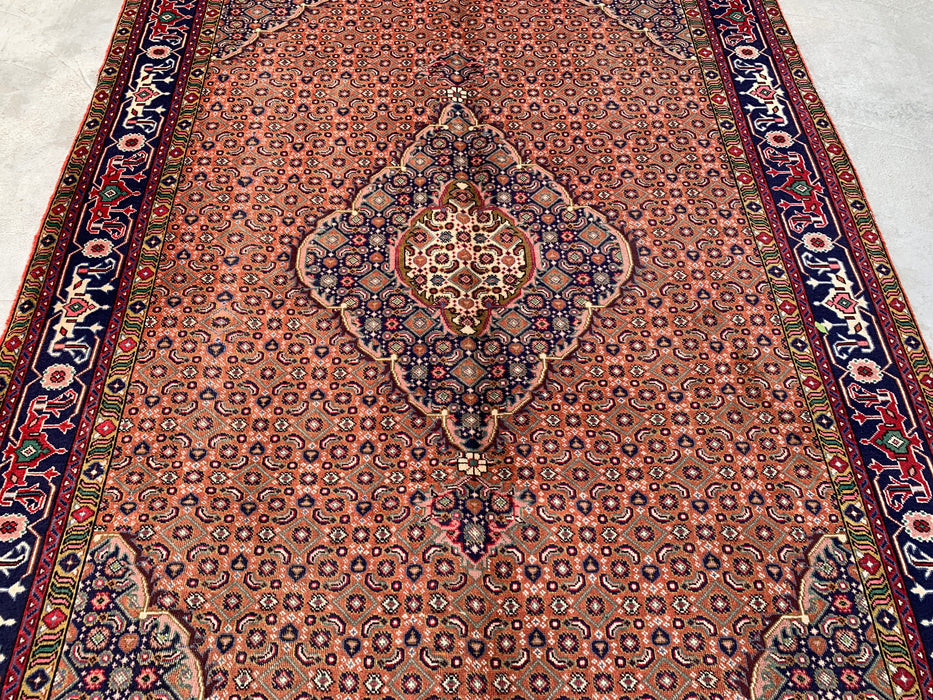 Handmade Persian Wool Area Rug 7x10 - Rose, Navy & Ivory Vintage Medallion Persian Style Rug - Exact Size 9'9" x 6'6" - KBHM-713
