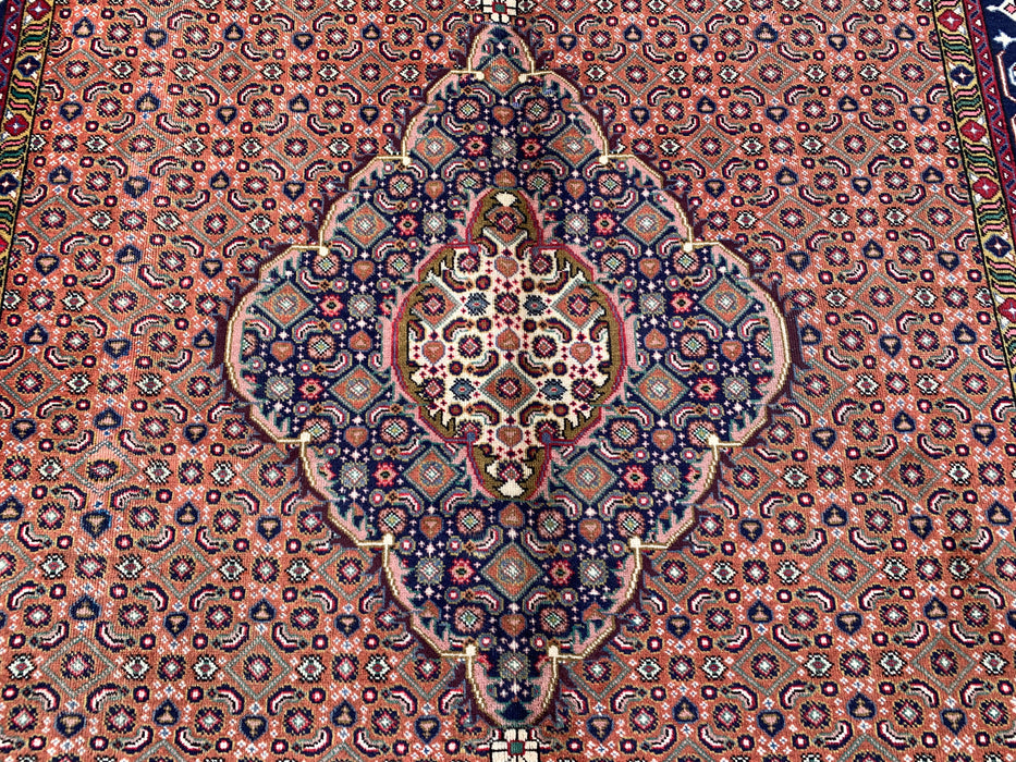 Handmade Persian Wool Area Rug 7x10 - Rose, Navy & Ivory Vintage Medallion Persian Style Rug - Exact Size 9'9" x 6'6" - KBHM-713