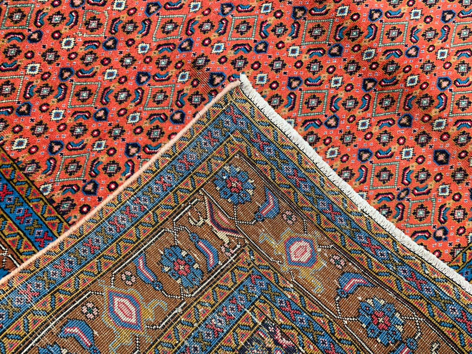 Handmade Persian Wool Area Rug 7x10 - Rose, Blue & Brown Medallion Persian Style Rug - Exact Size 10'2" x 6'5" - KBHM-714