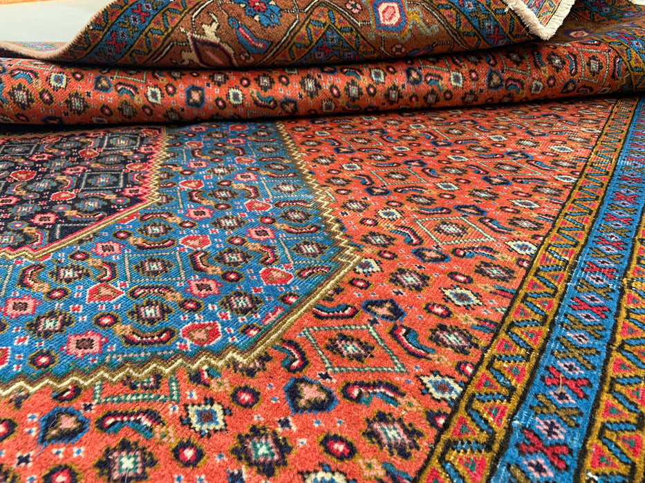Handmade Persian Wool Area Rug 7x10 - Rose, Blue & Brown Medallion Persian Style Rug - Exact Size 10'2" x 6'5" - KBHM-714