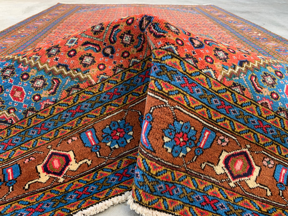 Handmade Persian Wool Area Rug 7x10 - Rose, Blue & Brown Medallion Persian Style Rug - Exact Size 10'2" x 6'5" - KBHM-714