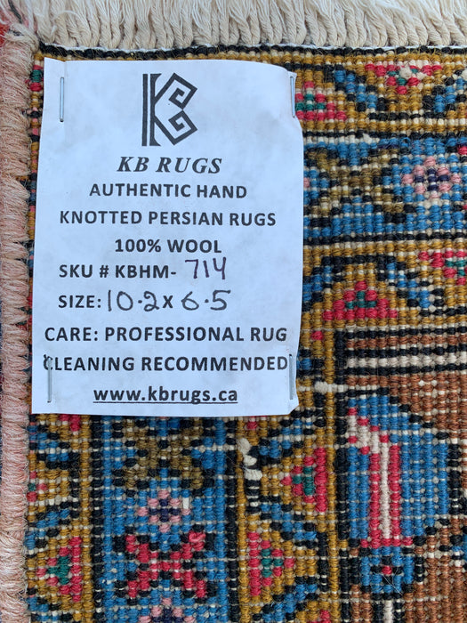 Handmade Persian Wool Area Rug 7x10 - Rose, Blue & Brown Medallion Persian Style Rug - Exact Size 10'2" x 6'5" - KBHM-714