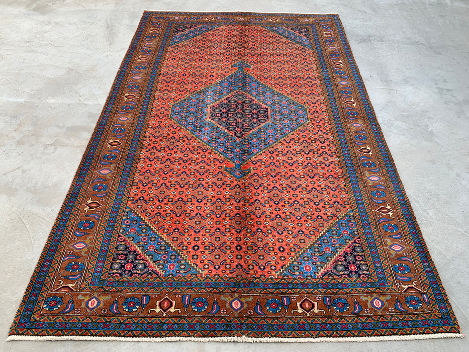 Handmade Persian Wool Area Rug 7x10 - Rose, Blue & Brown Medallion Persian Style Rug - Exact Size 10'2" x 6'5" - KBHM-714