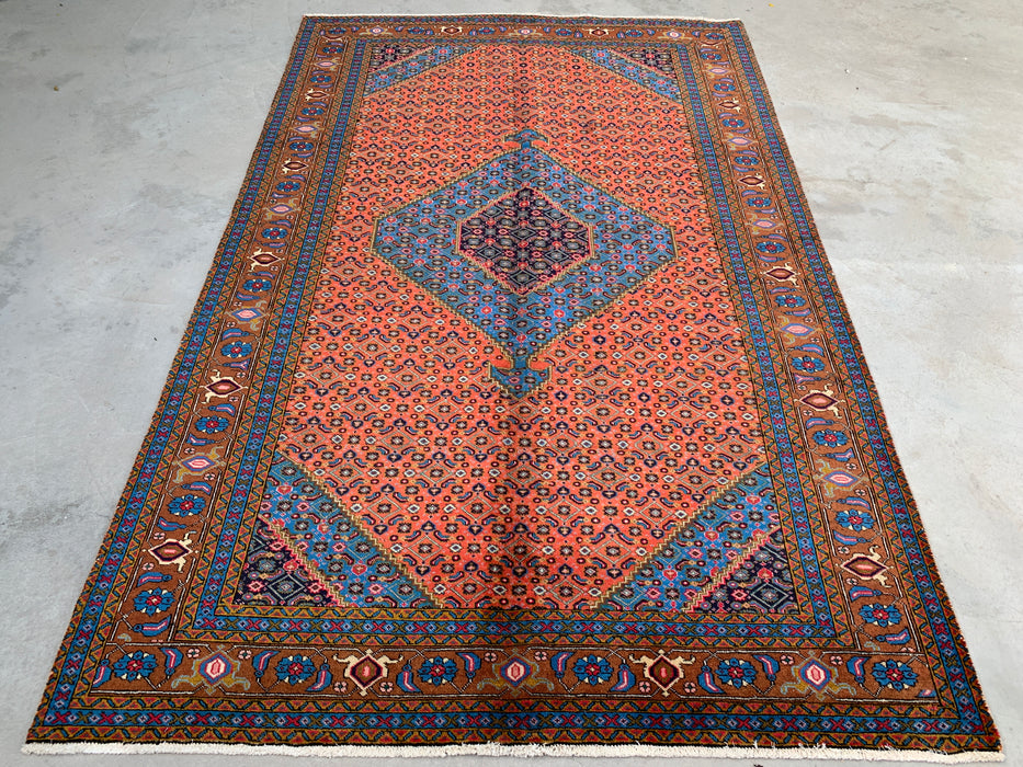 Handmade Persian Wool Area Rug 7x10 - Rose, Blue & Brown Medallion Persian Style Rug - Exact Size 10'2" x 6'5" - KBHM-714