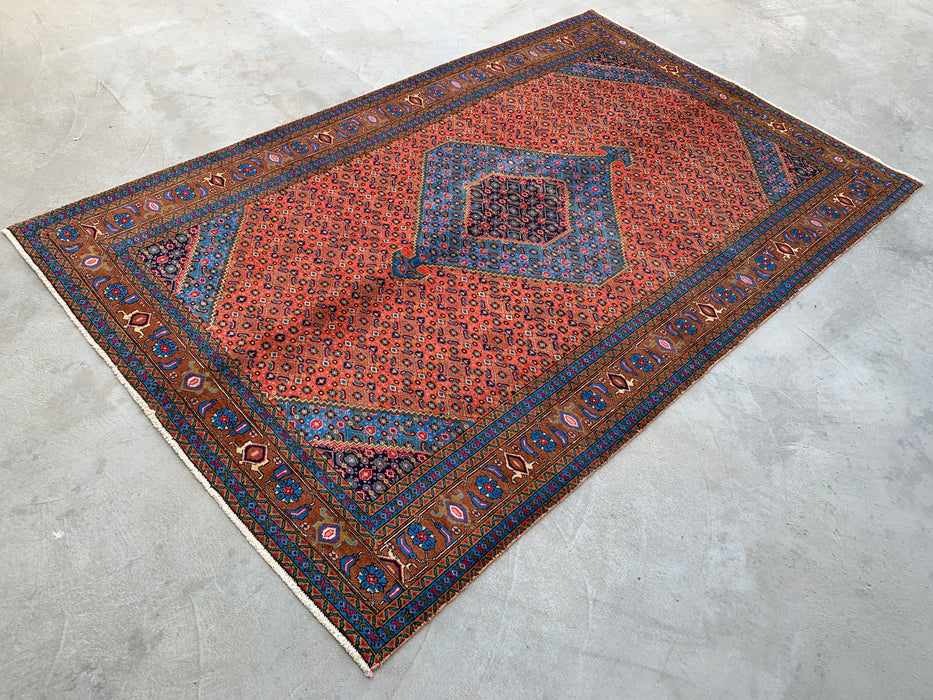 Handmade Persian Wool Area Rug 7x10 - Rose, Blue & Brown Medallion Persian Style Rug - Exact Size 10'2" x 6'5" - KBHM-714