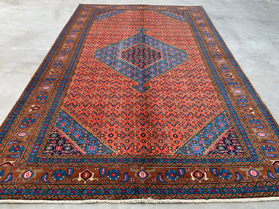 Handmade Persian Wool Area Rug 7x10 - Rose, Blue & Brown Medallion Persian Style Rug - Exact Size 10'2" x 6'5" - KBHM-714