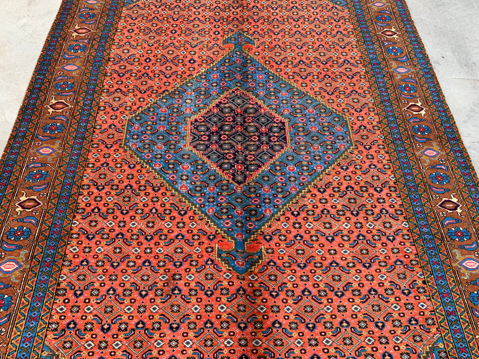 Handmade Persian Wool Area Rug 7x10 - Rose, Blue & Brown Medallion Persian Style Rug - Exact Size 10'2" x 6'5" - KBHM-714