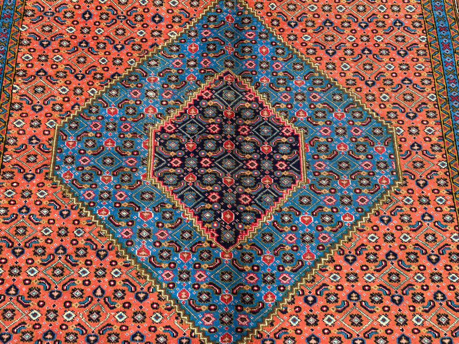 Handmade Persian Wool Area Rug 7x10 - Rose, Blue & Brown Medallion Persian Style Rug - Exact Size 10'2" x 6'5" - KBHM-714