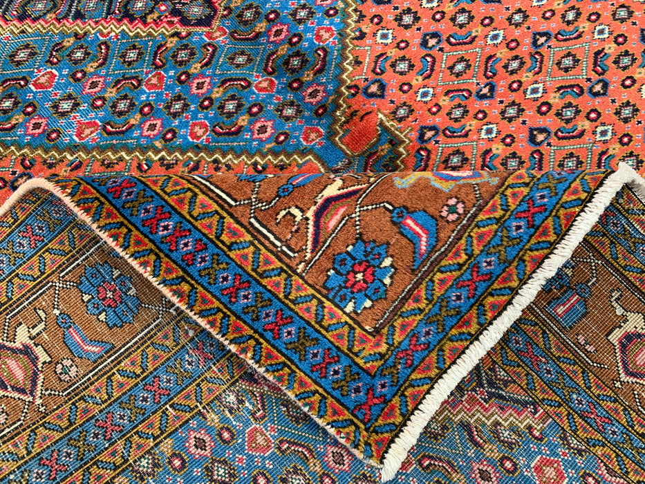 Handmade Persian Wool Area Rug 7x10 - Rose, Blue & Brown Medallion Persian Style Rug - Exact Size 10'2" x 6'5" - KBHM-714