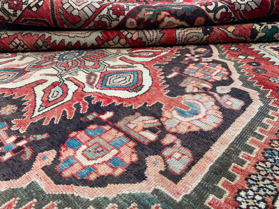 Handmade Persian Wool Area Rug 7x10 - Red, Ivory & Navy Tribal Medallion Persian Style Rug - Exact Size 9'8" x 7'0" - KBHM-715