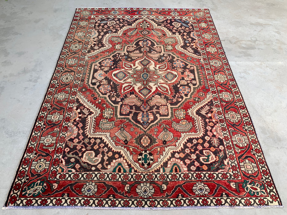 Handmade Persian Wool Area Rug 7x10 - Red, Ivory & Navy Tribal Medallion Persian Style Rug - Exact Size 9'8" x 7'0" - KBHM-715