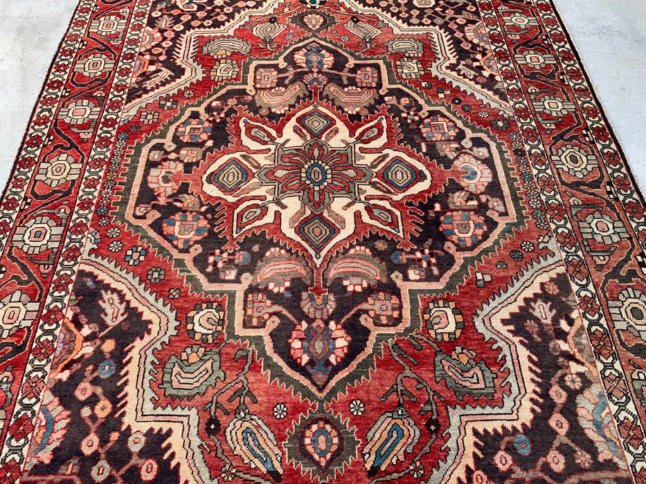 Handmade Persian Wool Area Rug 7x10 - Red, Ivory & Navy Tribal Medallion Persian Style Rug - Exact Size 9'8" x 7'0" - KBHM-715