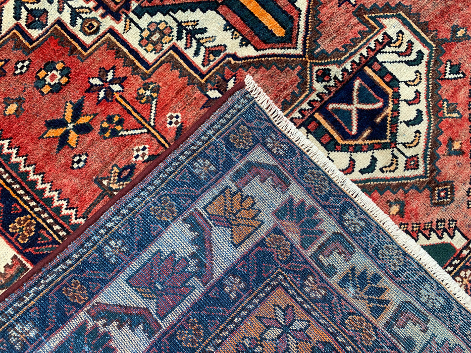 Handmade Persian Wool Area Rug 7x10 - Rose, Navy & Ivory Tribal Medallion Persian Style Rug - Exact Size 9'11" x 5'2" - KBHM-716