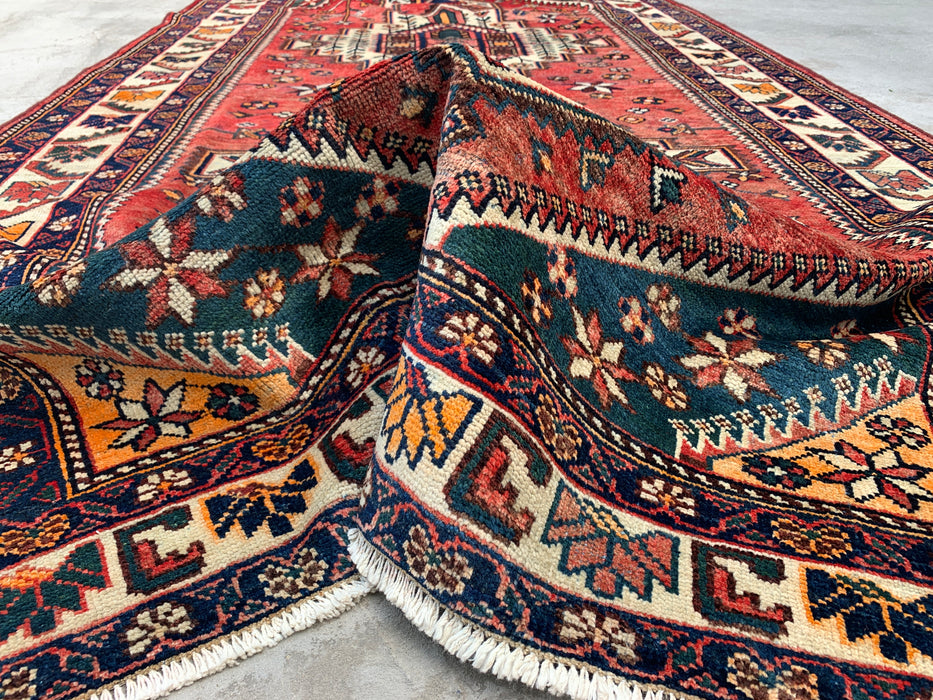 Handmade Persian Wool Area Rug 7x10 - Rose, Navy & Ivory Tribal Medallion Persian Style Rug - Exact Size 9'11" x 5'2" - KBHM-716