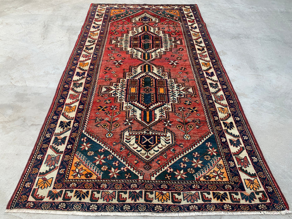 Handmade Persian Wool Area Rug 7x10 - Rose, Navy & Ivory Tribal Medallion Persian Style Rug - Exact Size 9'11" x 5'2" - KBHM-716