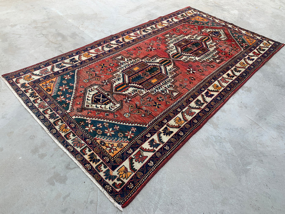 Handmade Persian Wool Area Rug 7x10 - Rose, Navy & Ivory Tribal Medallion Persian Style Rug - Exact Size 9'11" x 5'2" - KBHM-716
