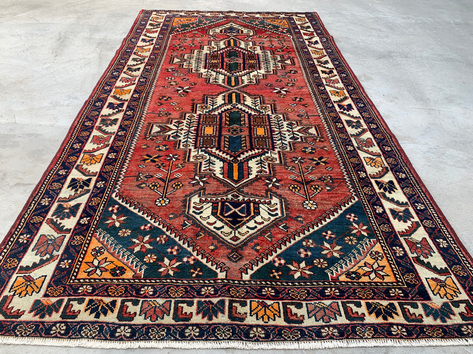 Handmade Persian Wool Area Rug 7x10 - Rose, Navy & Ivory Tribal Medallion Persian Style Rug - Exact Size 9'11" x 5'2" - KBHM-716