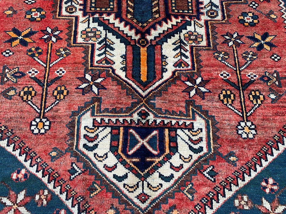 Handmade Persian Wool Area Rug 7x10 - Rose, Navy & Ivory Tribal Medallion Persian Style Rug - Exact Size 9'11" x 5'2" - KBHM-716