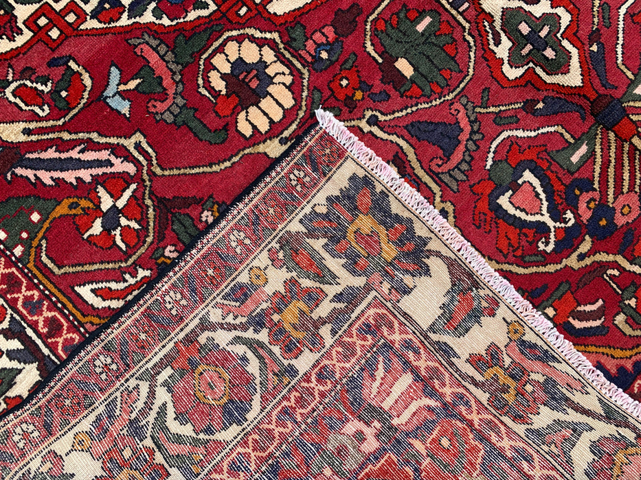 Handmade Persian Wool Area Rug 7x10 - Red, Ivory & Navy Floral Medallion Persian Style Rug - Exact Size 9'8" x 7'0" - KBHM-717