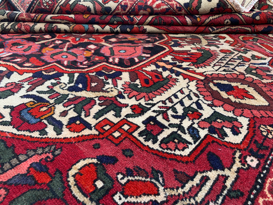 Handmade Persian Wool Area Rug 7x10 - Red, Ivory & Navy Floral Medallion Persian Style Rug - Exact Size 9'8" x 7'0" - KBHM-717