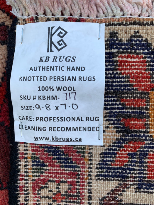 Handmade Persian Wool Area Rug 7x10 - Red, Ivory & Navy Floral Medallion Persian Style Rug - Exact Size 9'8" x 7'0" - KBHM-717