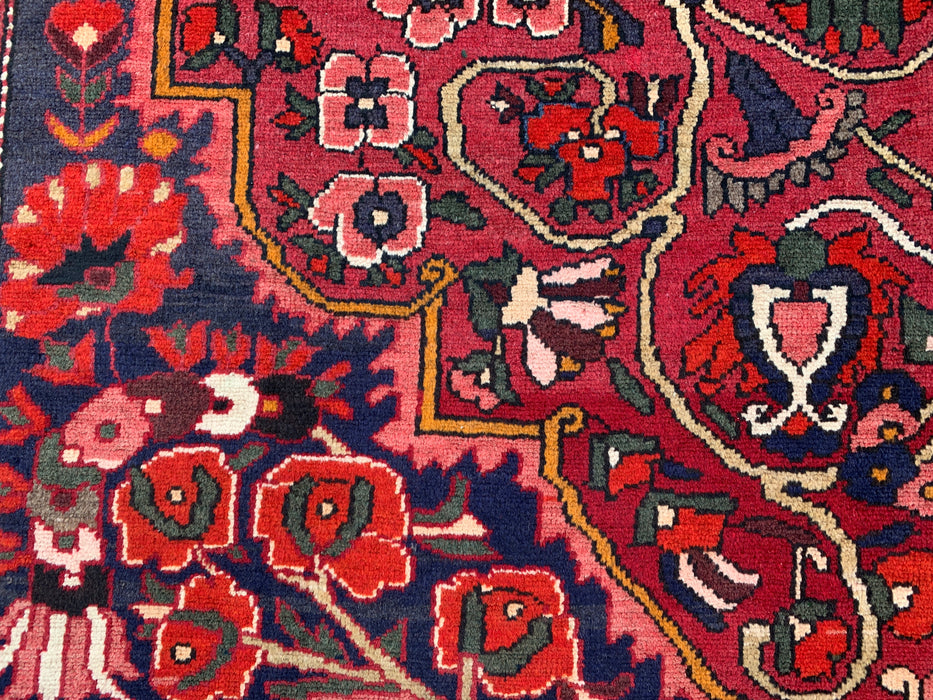 Handmade Persian Wool Area Rug 7x10 - Red, Ivory & Navy Floral Medallion Persian Style Rug - Exact Size 9'8" x 7'0" - KBHM-717