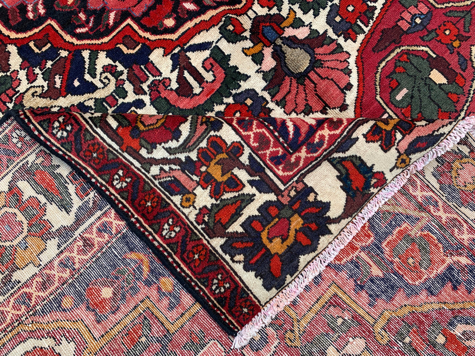 Handmade Persian Wool Area Rug 7x10 - Red, Ivory & Navy Floral Medallion Persian Style Rug - Exact Size 9'8" x 7'0" - KBHM-717