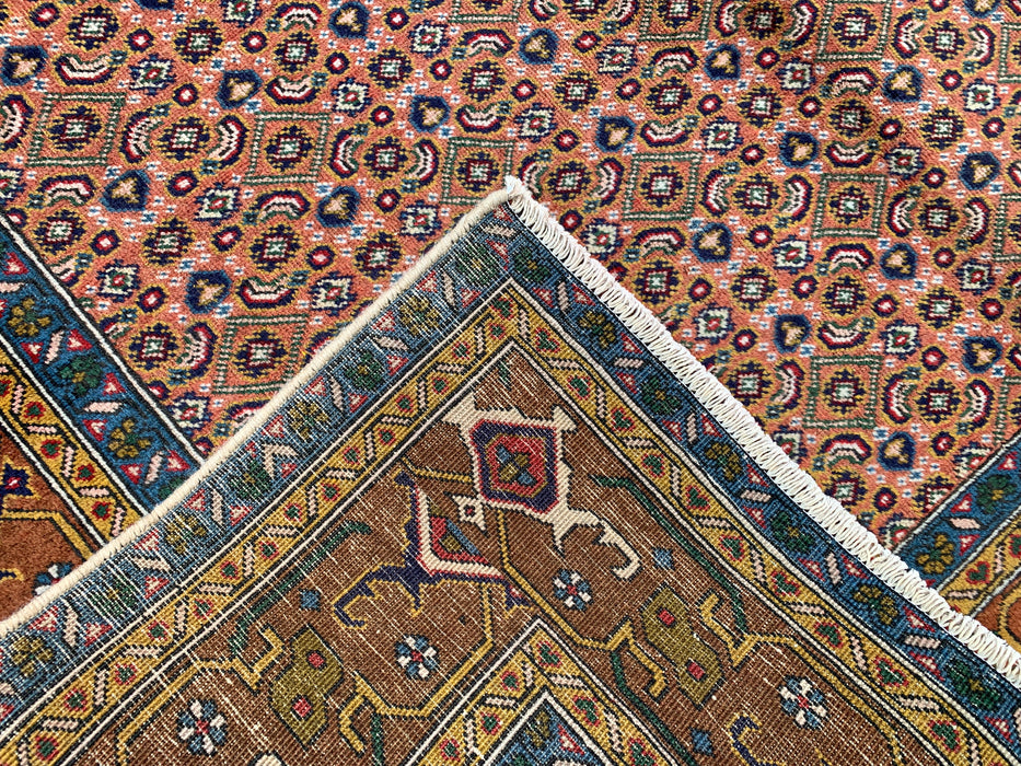 Handmade Persian Wool Area Rug 7x10 - Rose, Blue & Brown Vintage Medallion Persian Style Rug - Exact Size 9'2" x 6'3" - KBHM-718