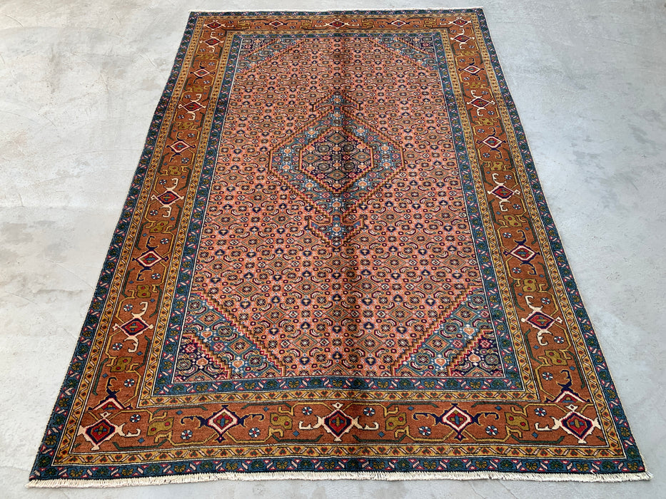 Handmade Persian Wool Area Rug 7x10 - Rose, Blue & Brown Vintage Medallion Persian Style Rug - Exact Size 9'2" x 6'3" - KBHM-718